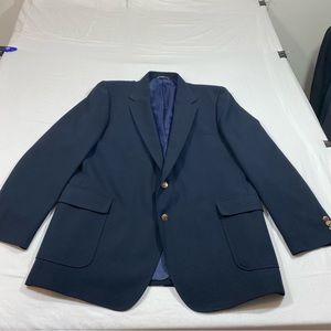 Haggar Men’s Blazer 46L  Sports Coat Jacket Blazer Navy Blue Metal Buttons Solid
